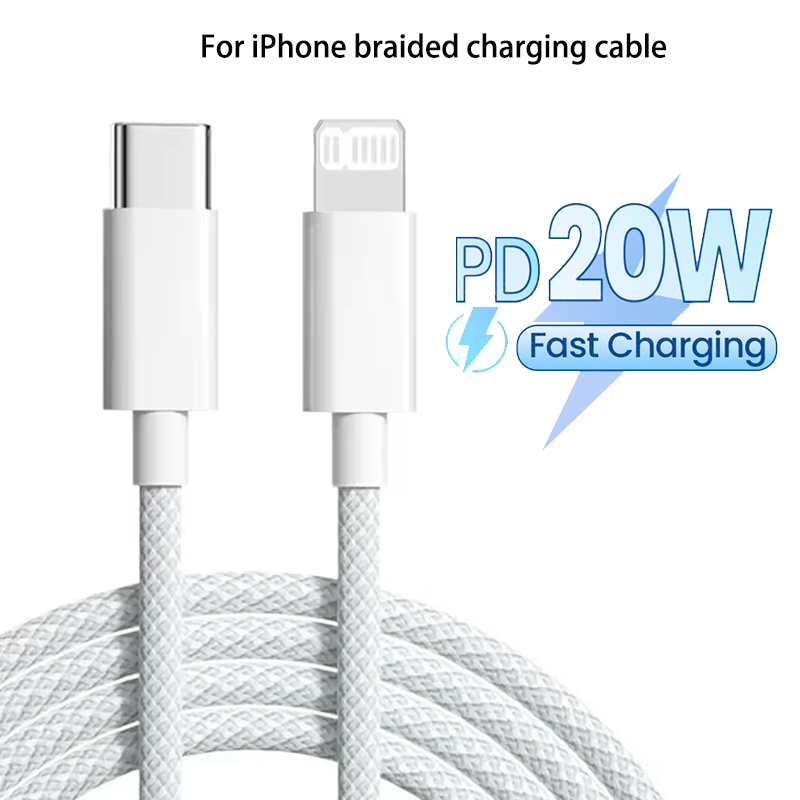 Cáp sạc nhanh PD 20W Nylon cao cấp USB C sang 8Pin IOS cho iPhone 16-11 Pro Max, cáp dây bện