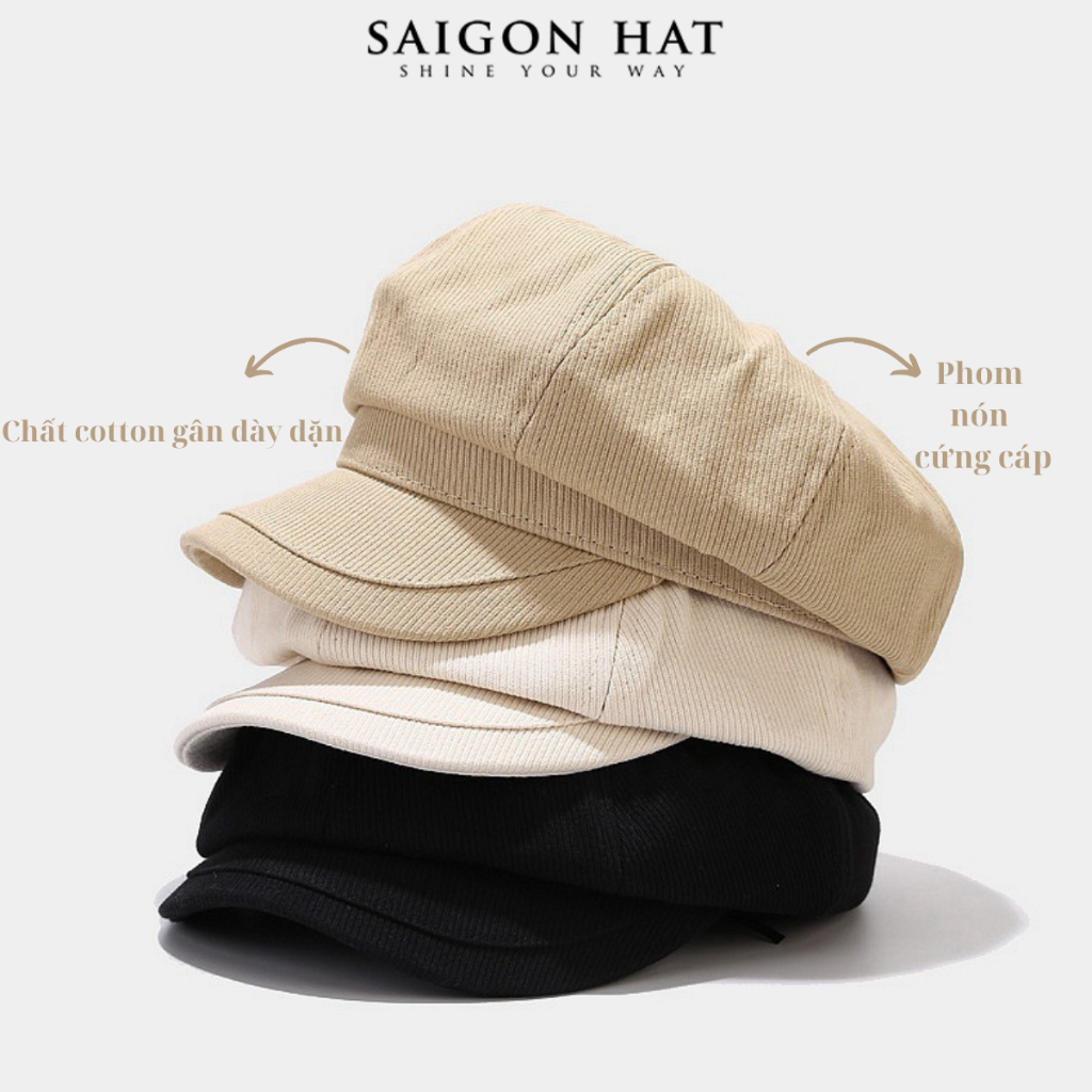 Mũ nồi nữ màu trơn Mũ thủy thủ Mũ Sài Gòn Phong cách thời trang Hàn Quốc Vải Cotton dày