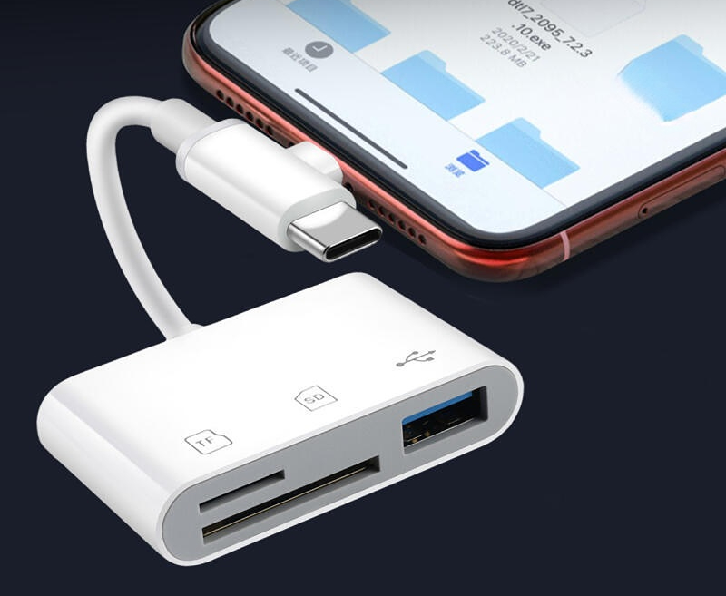 HdoorLink 3 trong 2 Đầu Đọc Thẻ Cho IOS 17 16 15 USB C/Light-ing Đến USB SD TF Thẻ Máy Ảnh Xem Đa Nă