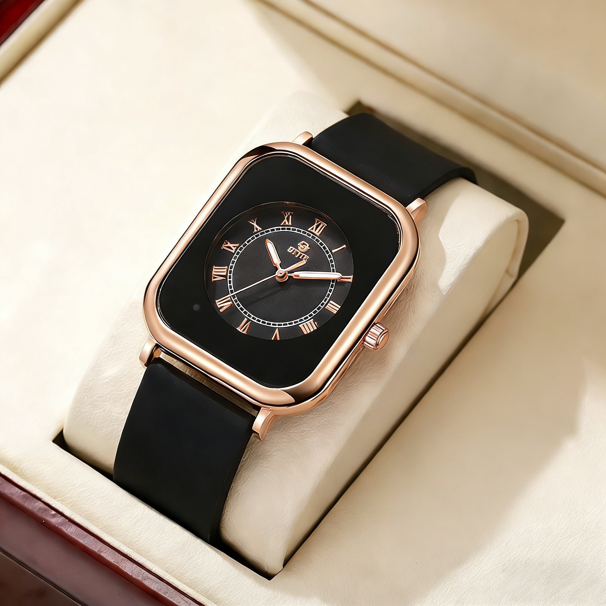 Đồng hồ thạch anh vuông dành cho cặp đôi thông thường cao cấp đa năng tối giản (Không có hộp)