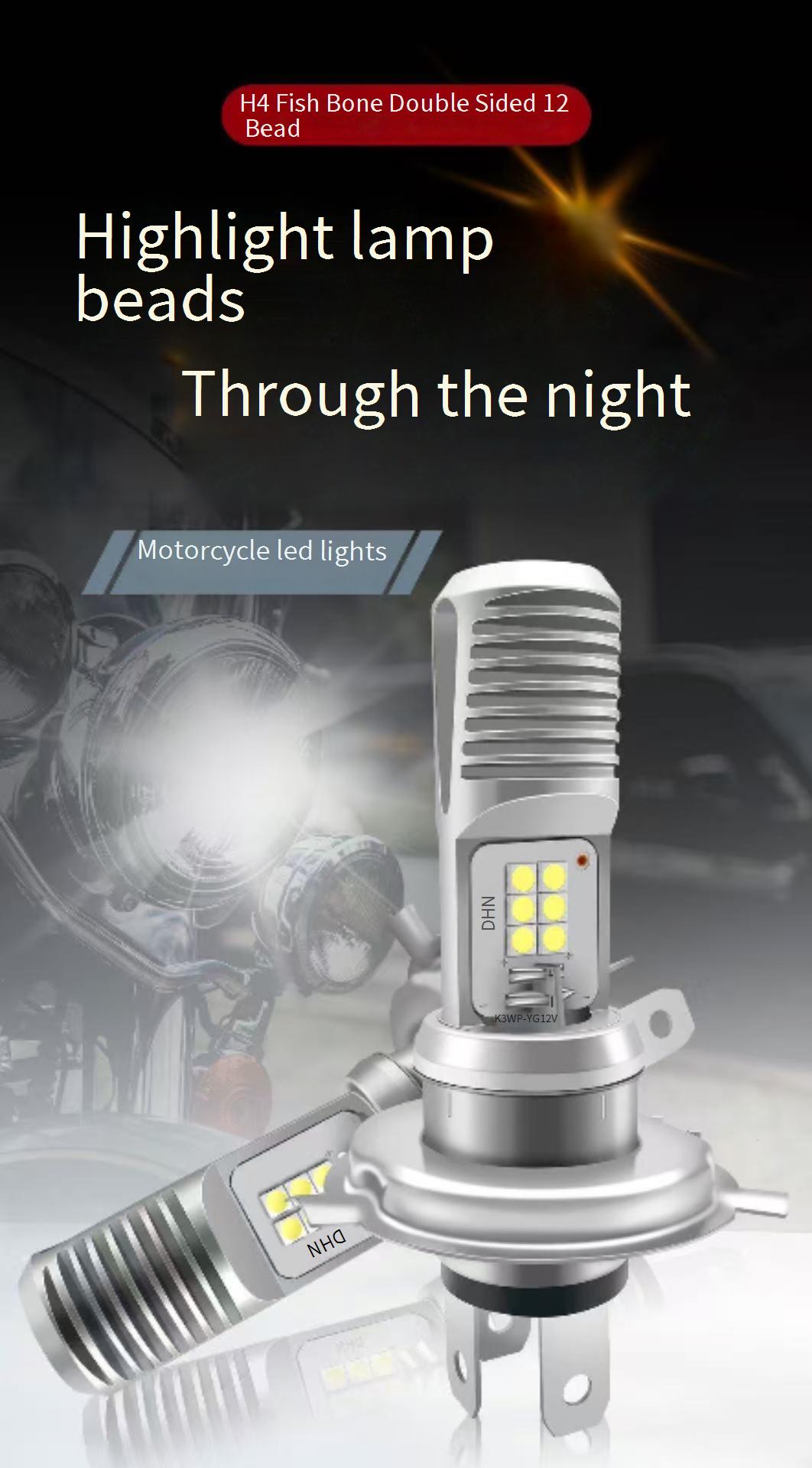 Bóng đèn LED H4 H6 3 chân, 6 bóng LED, pha/cốt, kiểu xương cá, dùng cho xe máy