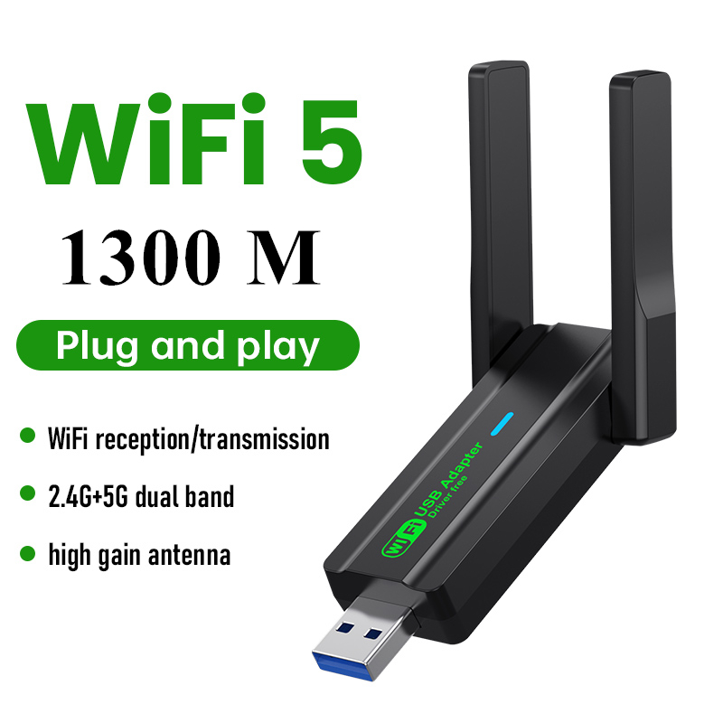 Bộ chuyển đổi USB3.0 WiFi, 1300M, kết nối không dây băng tần kép 2.4G và 5G, truy cập internet tốc đ