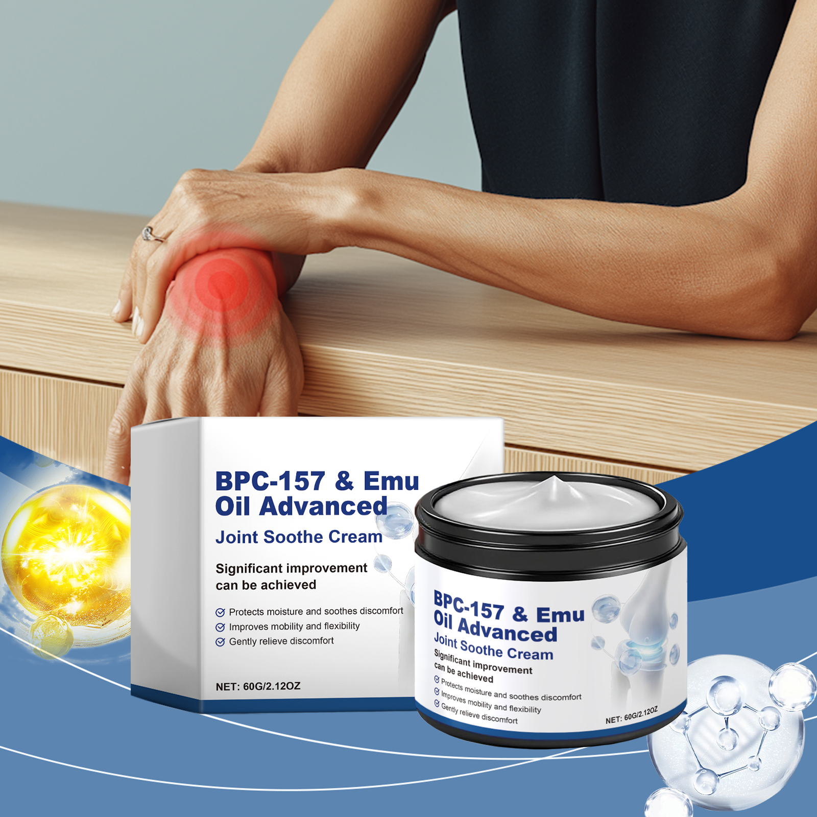 Kem bôi khớp làm mát 60g với BPC-157, Menthol, Nghệ & Axit Hyaluronic để thoải mái