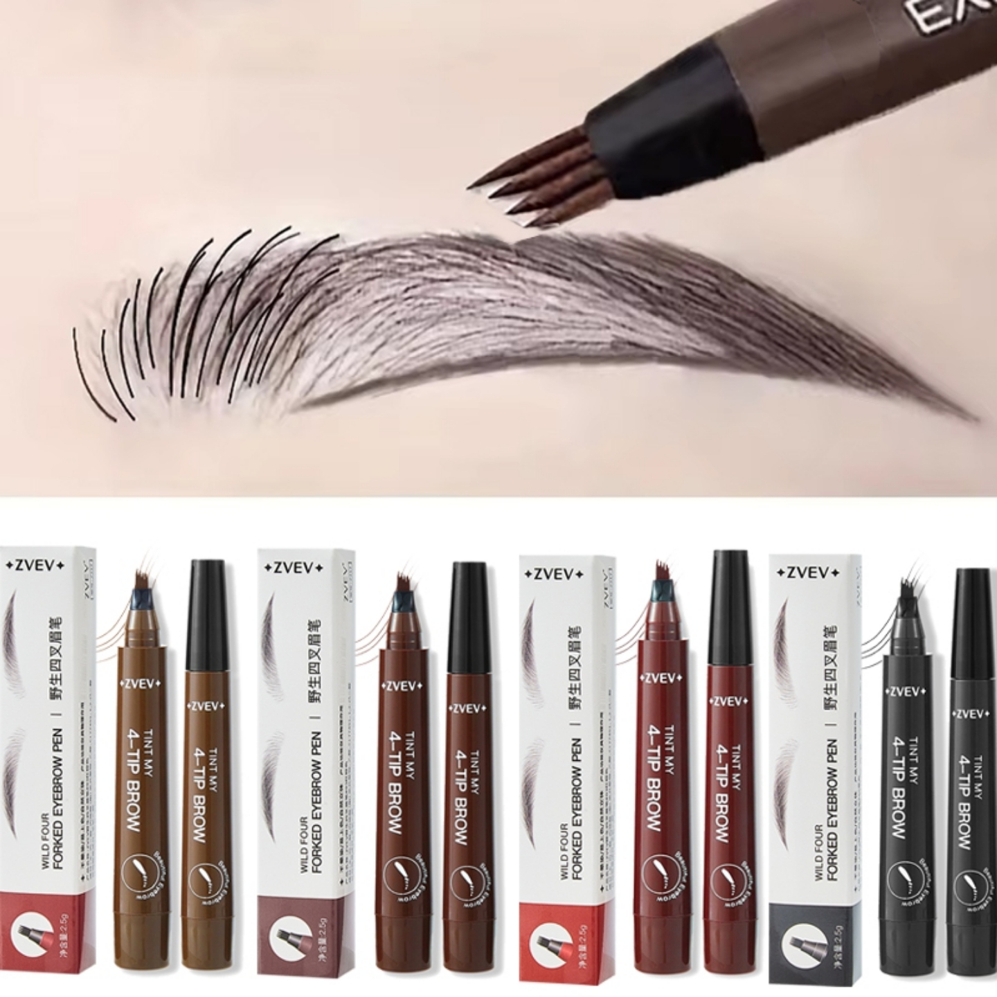 Bút lông mày đầu phuộc 5 màu - Công thức dạng lỏng hình xăm không thấm nước & lâu trôi, Sắc thái khỏa thân tự nhiên cho hiệu ứng Microblading, Công dụng kép để trang điểm lông mày & kẻ mắt