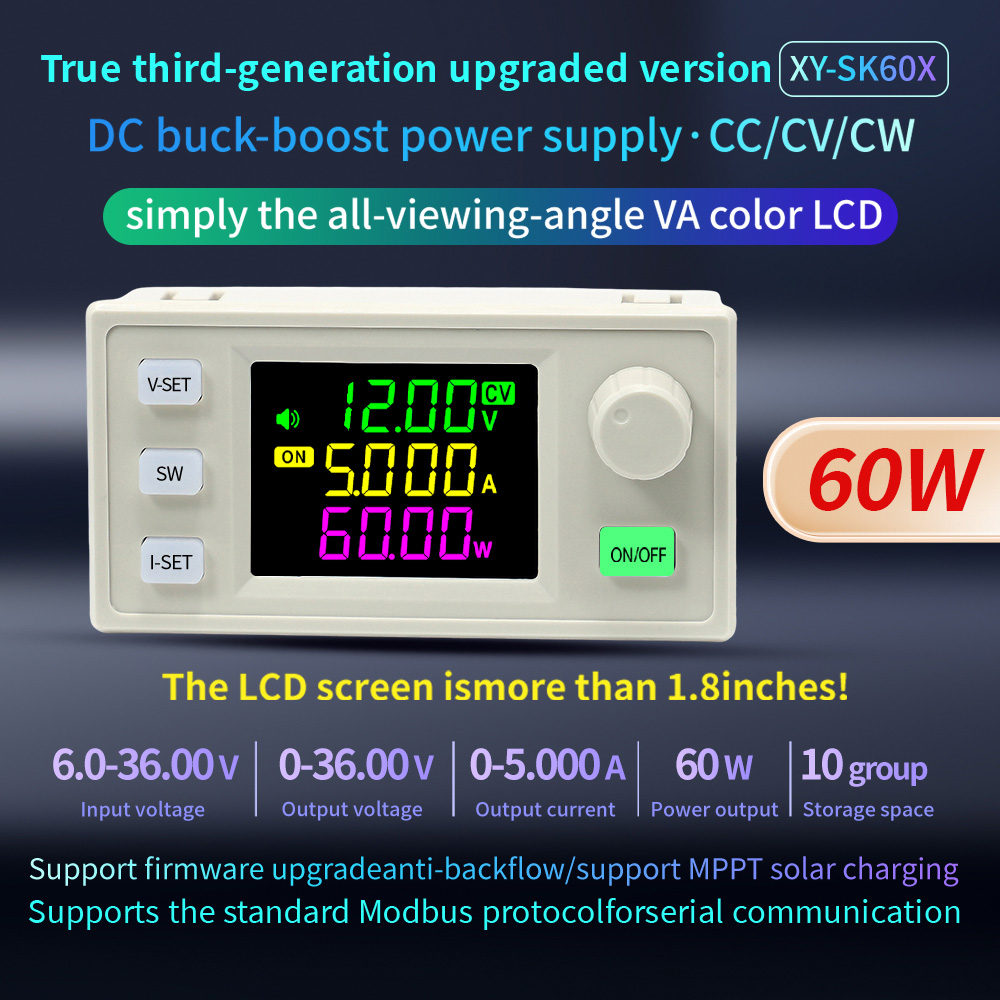 Bộ chuyển đổi Cnc Dc Buck Boost Màn hình màu Bộ điều chỉnh điện áp có thể điều chỉnh Sk60X / Sk120X 