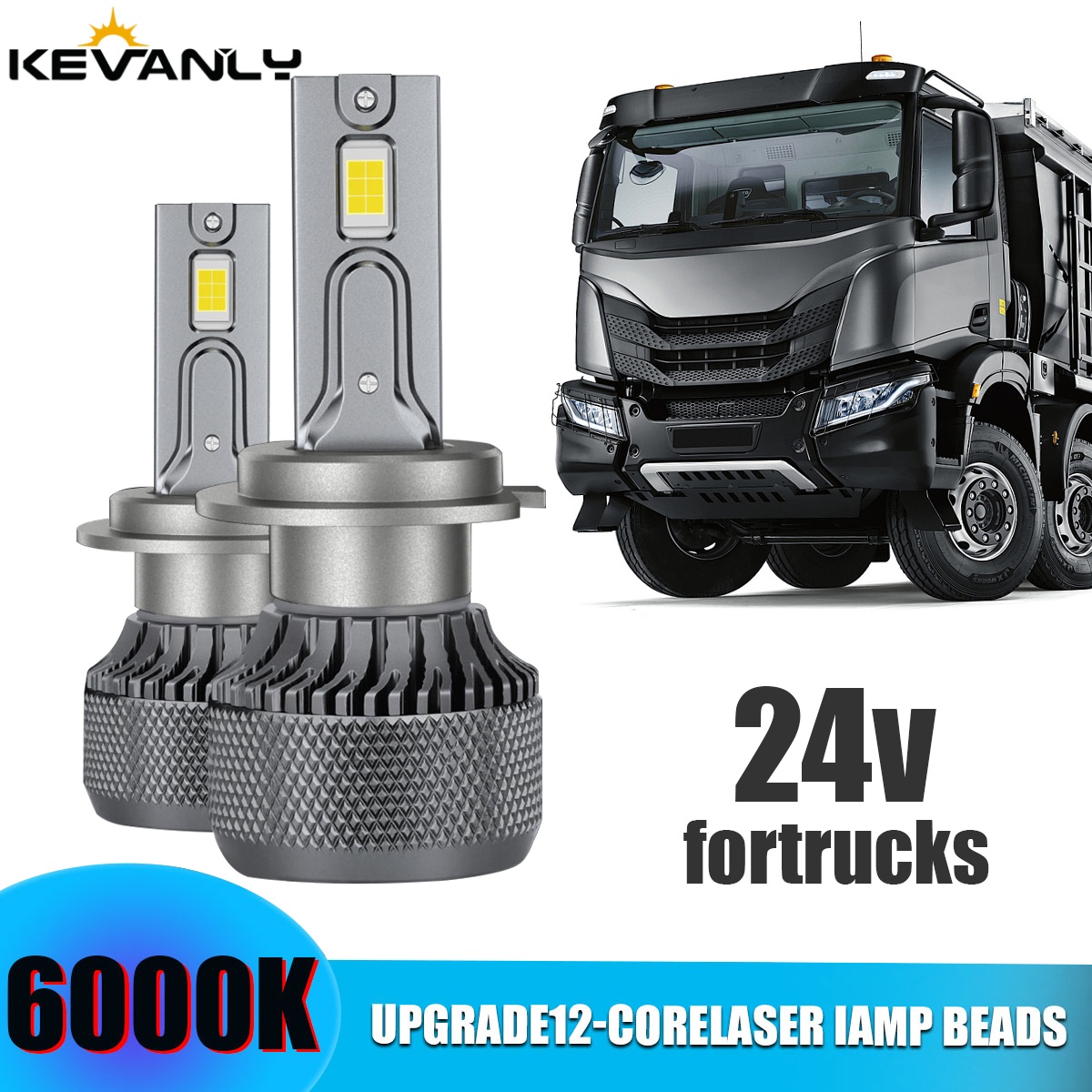 KEVANLY 2 cái 24V đèn pha ô tô LED H4 24V nguồn điện LED xe tải đèn sương mù Canbus có quạt