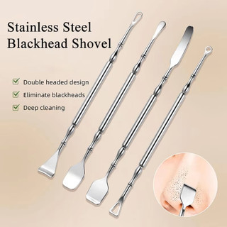 Dụng cụ tẩy mụn đầu đen bằng thép không gỉ Bộ 4 món với thiết kế đầu kép để chăm sóc mụn trứng cá và da