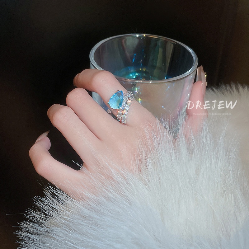 Nhẫn DREJEW bạc đính đá zircon hình vuông/ giọt nước tua rua sang trọng thời trang cao cấp cho nữ