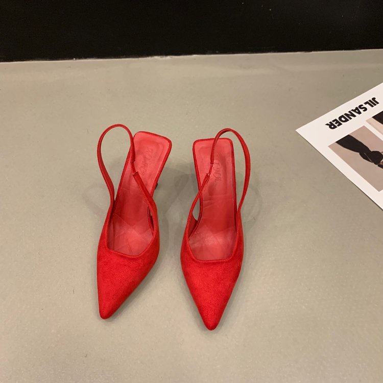 Giày Cao Gót Mũi Nhọn Phối Dây Sau Lưng Phong Cách Quyến Rũ