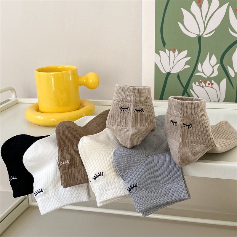 Vớ Cotton Cổ Thấp Chống Trượt Họa Tiết Lông Mi Dễ Thương Dành Cho Nữ