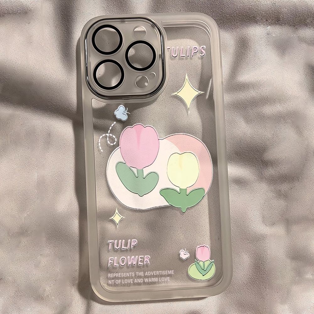 Miếng Dán Bảo Vệ Camera In Hình Hoa tulip Bằng Kim Loại Cho iphone 14promax 11 13 12 7Plus X XS Max