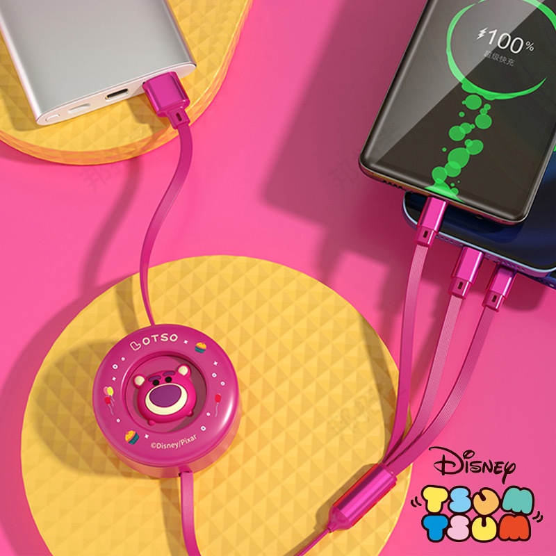 DISNEY Cáp Sạc Nhanh 6A 3 Trong 1 Cổng Micro USB Type-c 66W Hình Bánh Donut Winnie The Pooh Mickey Minnie Người Ngoài Hành Tinh Lotso