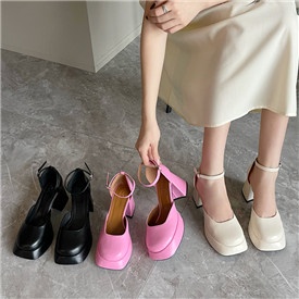 Giày Cao Gót Da Mềm Mũi Vuông 3.15 Inch Thời Trang Cho Nữ