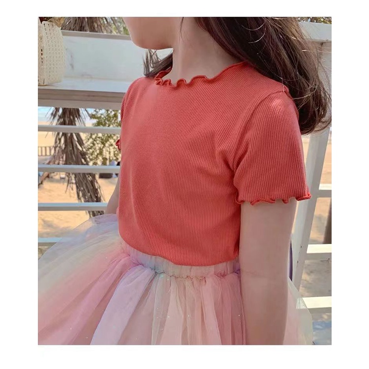 Áo thun tay ngắn cổ tròn áo cộc tay mùa hè chất thun tăm mềm mát co giãn cho bé gái