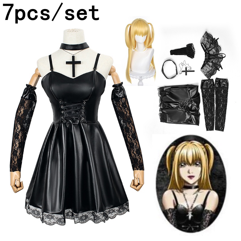 Bộ Đồ Hóa Trang Nhân Vật Misa Amane Trong Death Note Gồm Đầm Da + Găng Tay + Vớ + Vòng cổ