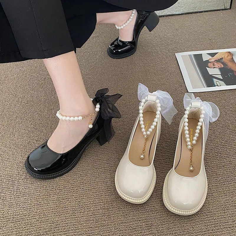 Giày cao gót Mary Jane gót thô