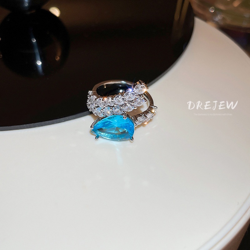 Nhẫn DREJEW bạc đính đá zircon hình vuông/ giọt nước tua rua sang trọng thời trang cao cấp cho nữ