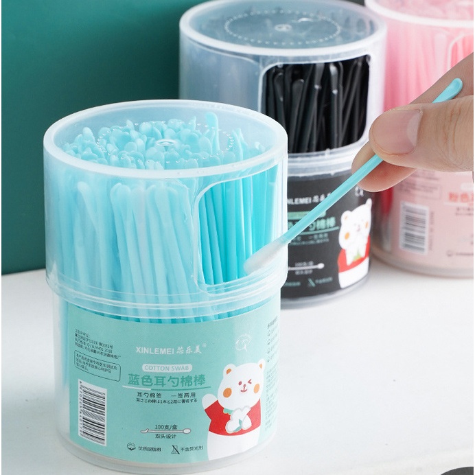 Bộ 100 Que / Thùng Tăm Bông cotton Hai Đầu Đa Năng Dùng Một Lần