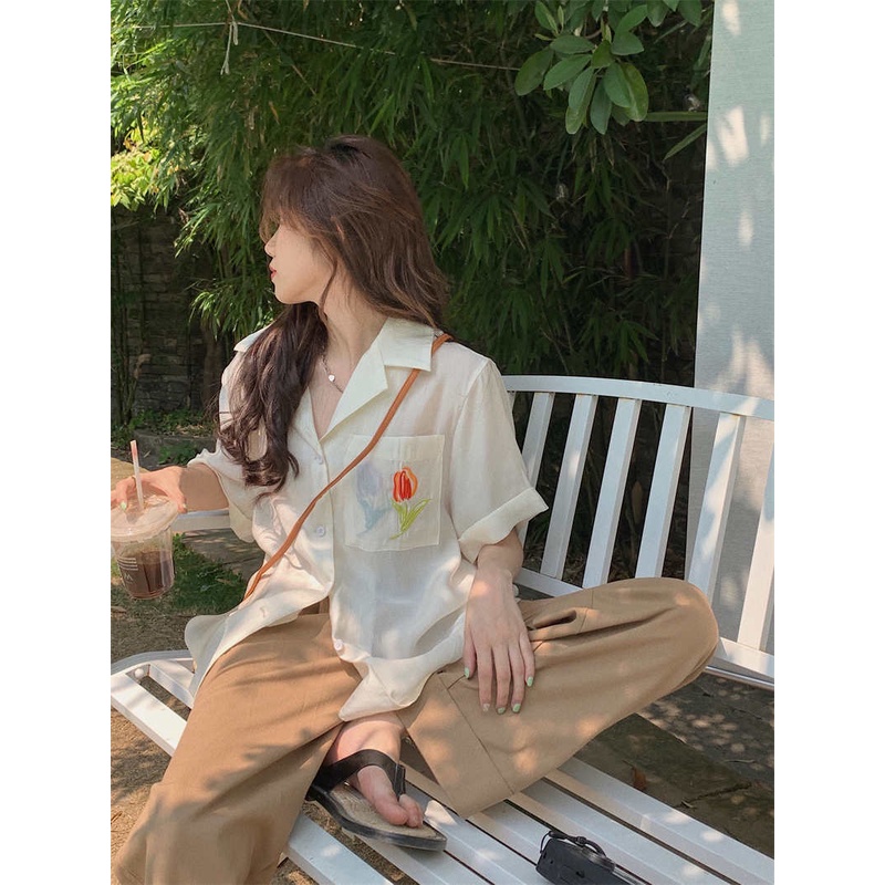 Áo Sơ Mi Chống Nắng Tay Ngắn Dáng Rộng Thời Trang Mùa Hè Phong Cách Hàn Quốc Cho Nữ