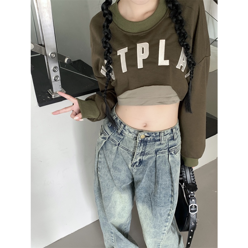 Porozi Quần Yếm Jean Ống Rộng Phong Cách Retro Đường Phố Mới Dành Cho Nữ