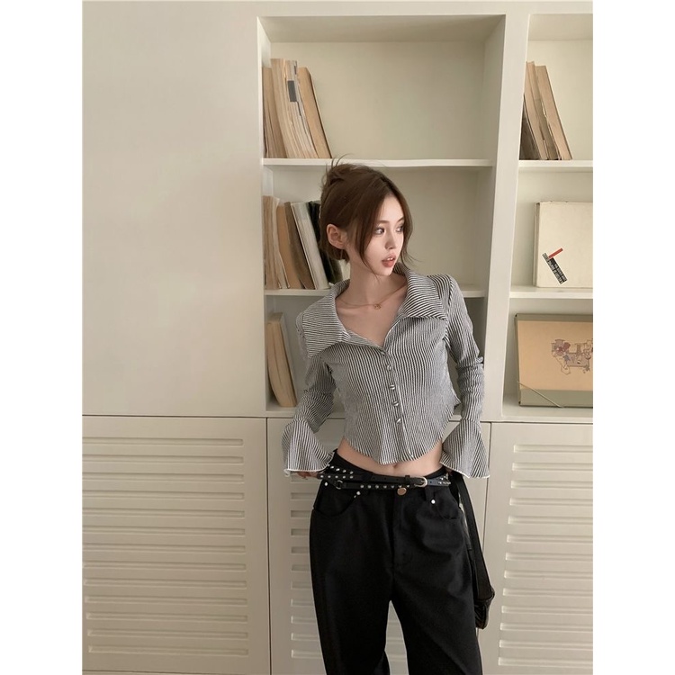 Áo Kiểu Tay Dài Họa Tiết Kẻ Sọc Thời Trang Dành Cho Nữ