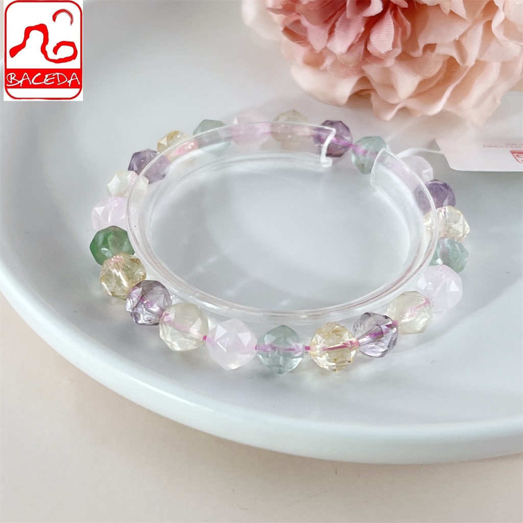 20230214 Baceda Vòng Tay Chuỗi Hạt Thạch Anh Tím & Đá Fluorite & Citrine & Amethyst