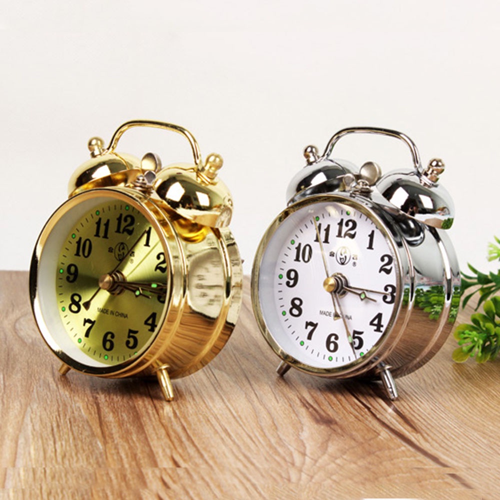 Đồng Hồ Báo Thức Kim Loại Mạ Vàng Phong Cách Vintage Dễ Thương