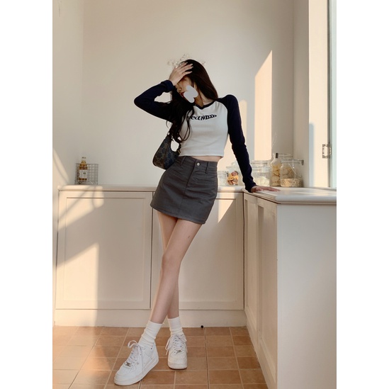 SUXI Chân Váy Mini Lưng Cao Dáng Ôm Màu Xám Thời Trang Quyến Rũ Cho Nữ