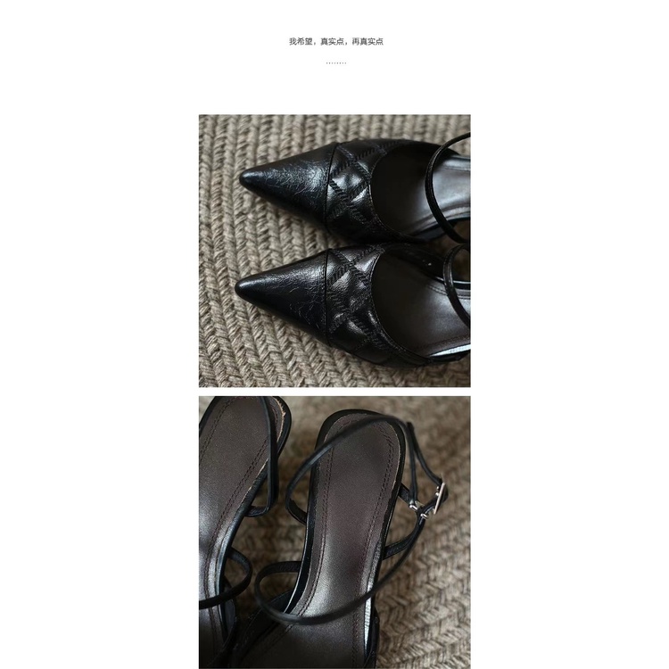 Giày Cao Gót Mũi Nhọn Phối Dây Đan Chéo Sau Lưng Phong Cách Retro