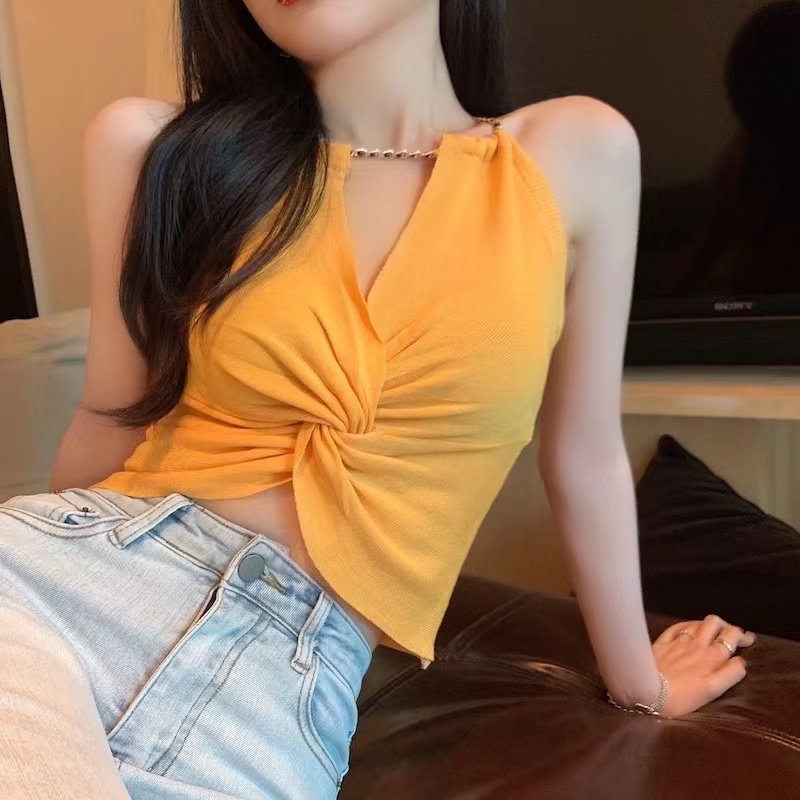 Áo croptop NZN hai dây phối dây xích kim loại màu mực kink