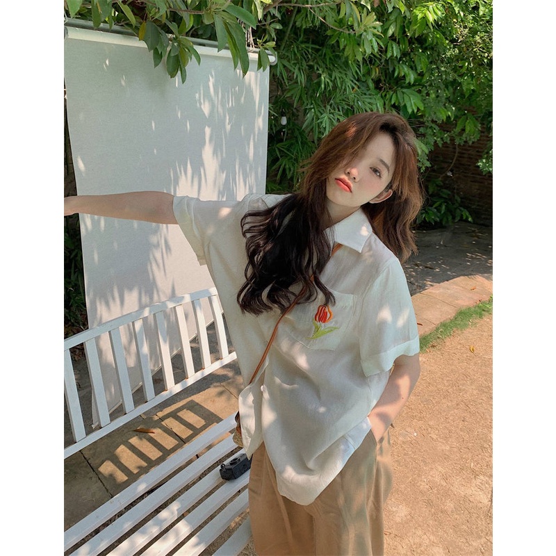 Áo Sơ Mi Chống Nắng Tay Ngắn Dáng Rộng Thời Trang Mùa Hè Phong Cách Hàn Quốc Cho Nữ