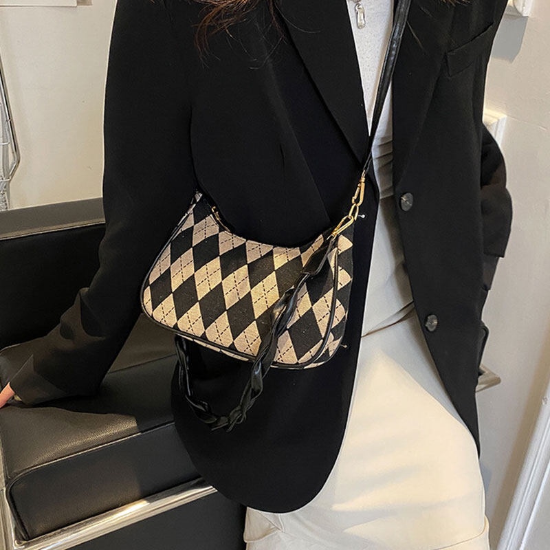 Túi Đeo Vai / Kẹp Nách Họa Tiết Sọc Caro Phong Cách Cổ Điển Thời Trang Cho Nữ
