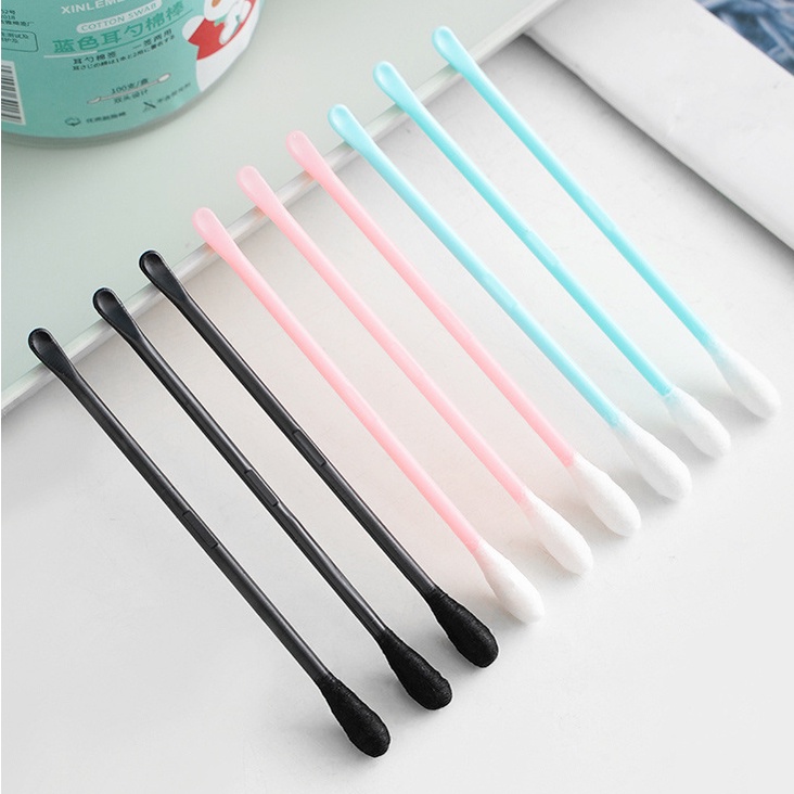 Bộ 100 Que / Thùng Tăm Bông cotton Hai Đầu Đa Năng Dùng Một Lần