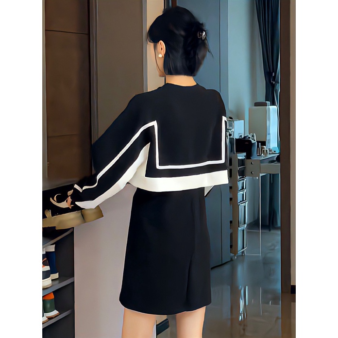 UIOWOO Đầm sweater Giả Hai Mảnh Phối Màu Tương Phản Thời Trang Mùa Thu Cho Nữ