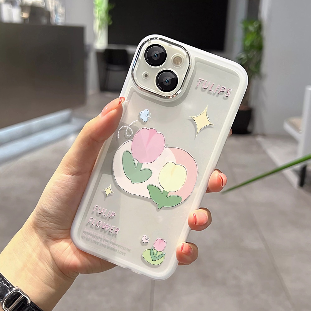 Miếng Dán Bảo Vệ Camera In Hình Hoa tulip Bằng Kim Loại Cho iphone 14promax 11 13 12 7Plus X XS Max