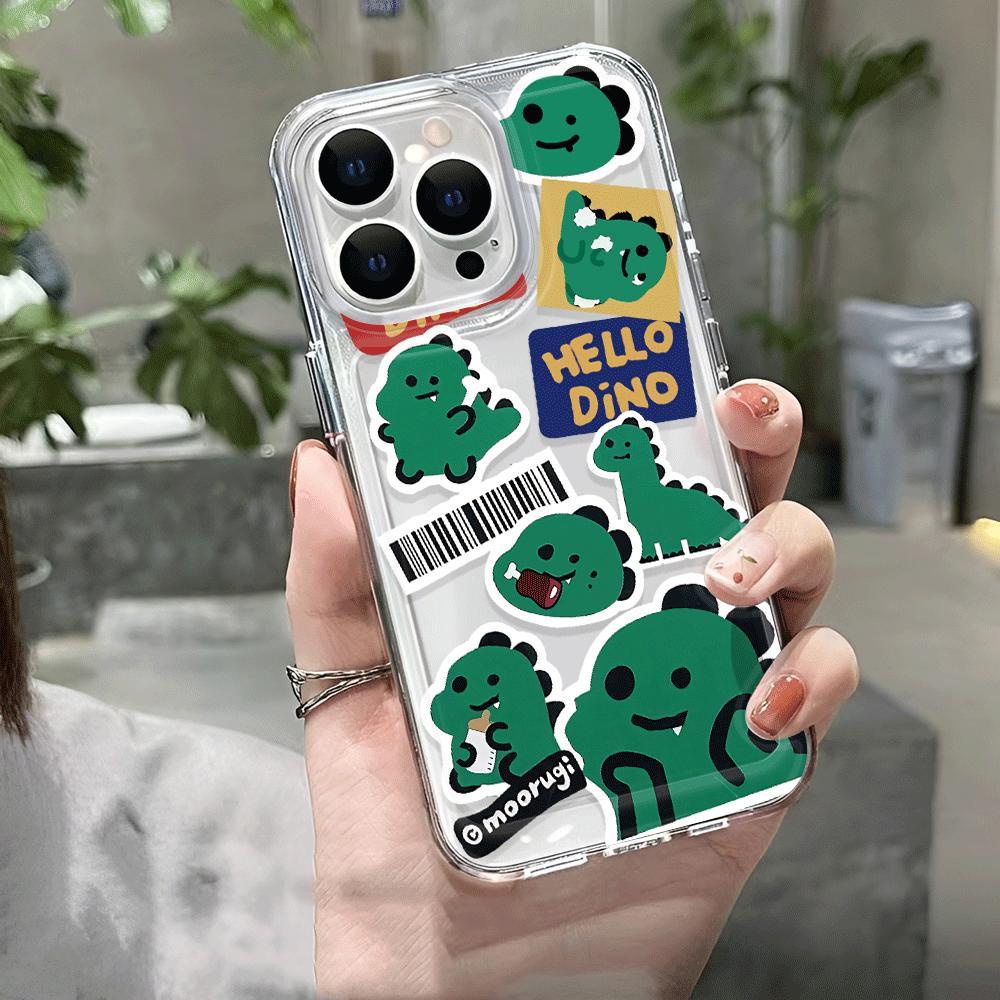 Ốp Điện Thoại Tpu Trong Suốt Hình Khủng Long Màu Xanh Lá Cho iphone 14promax 13 12 11 7Plus 7 8 X XR XSMax