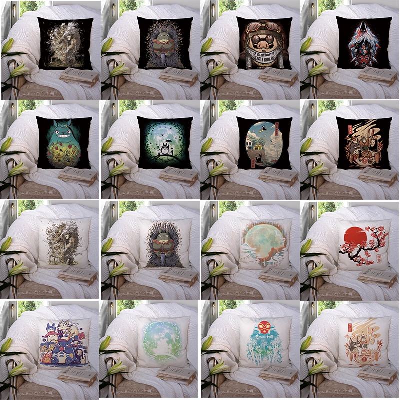 Vỏ Gối In Họa Tiết Hoạt Hình Totoro Kích Thước 45x45cm Trang Trí Nội Thất Xe Hơi / Sofa