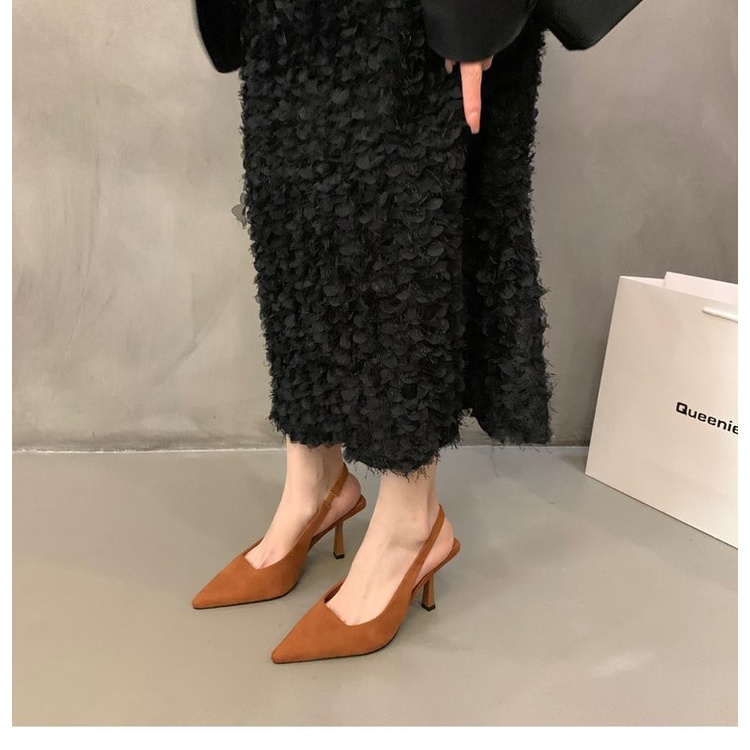 Giày Cao Gót Mũi Nhọn Phối Dây Sau Lưng Phong Cách Quyến Rũ