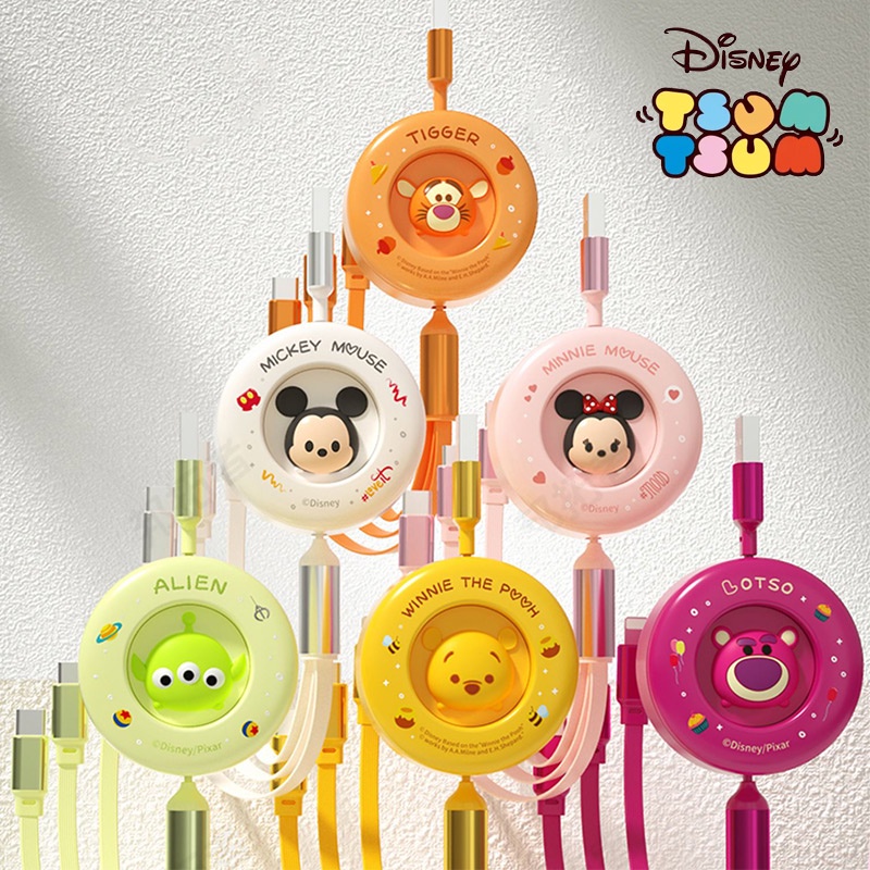 DISNEY Cáp Sạc Nhanh 6A 3 Trong 1 Cổng Micro USB Type-c 66W Hình Bánh Donut Winnie The Pooh Mickey Minnie Người Ngoài Hành Tinh Lotso