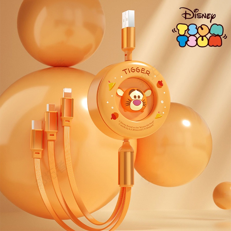 DISNEY Cáp Sạc Nhanh 6A 3 Trong 1 Cổng Micro USB Type-c 66W Hình Bánh Donut Winnie The Pooh Mickey Minnie Người Ngoài Hành Tinh Lotso