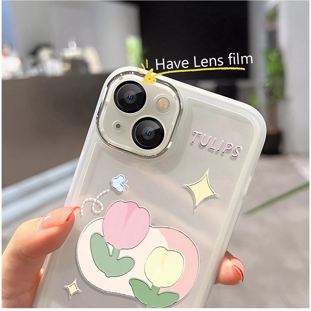 Miếng Dán Bảo Vệ Camera In Hình Hoa tulip Bằng Kim Loại Cho iphone 14promax 11 13 12 7Plus X XS Max