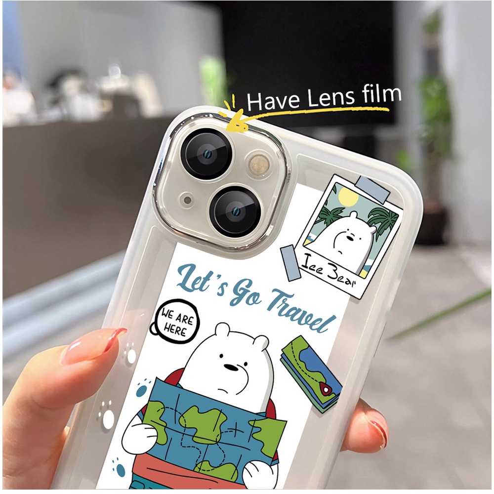 Miếng Dán Bảo Vệ Camera In Hình Gấu Trắng Bằng Kim Loại Cho iphone 14promax 11 13 12 7Plus X XS Max
