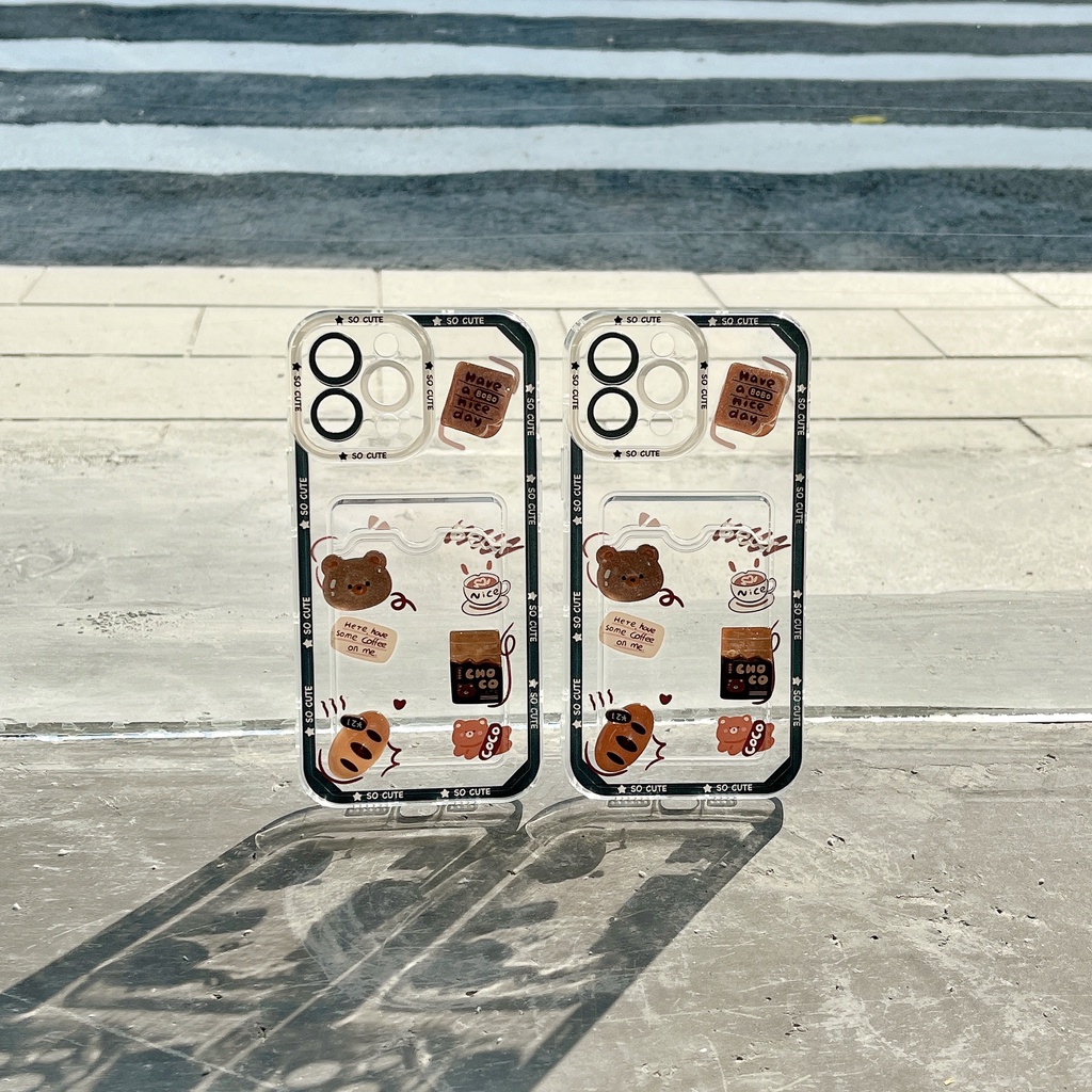Ốp Điện Thoại Tpu Mềm Trong Suốt Hình Gấu Bông 3D Có Ngăn Đựng Thẻ Cho iPhone 14 13 12 11 Pro Max XS XR 7 8 Plus