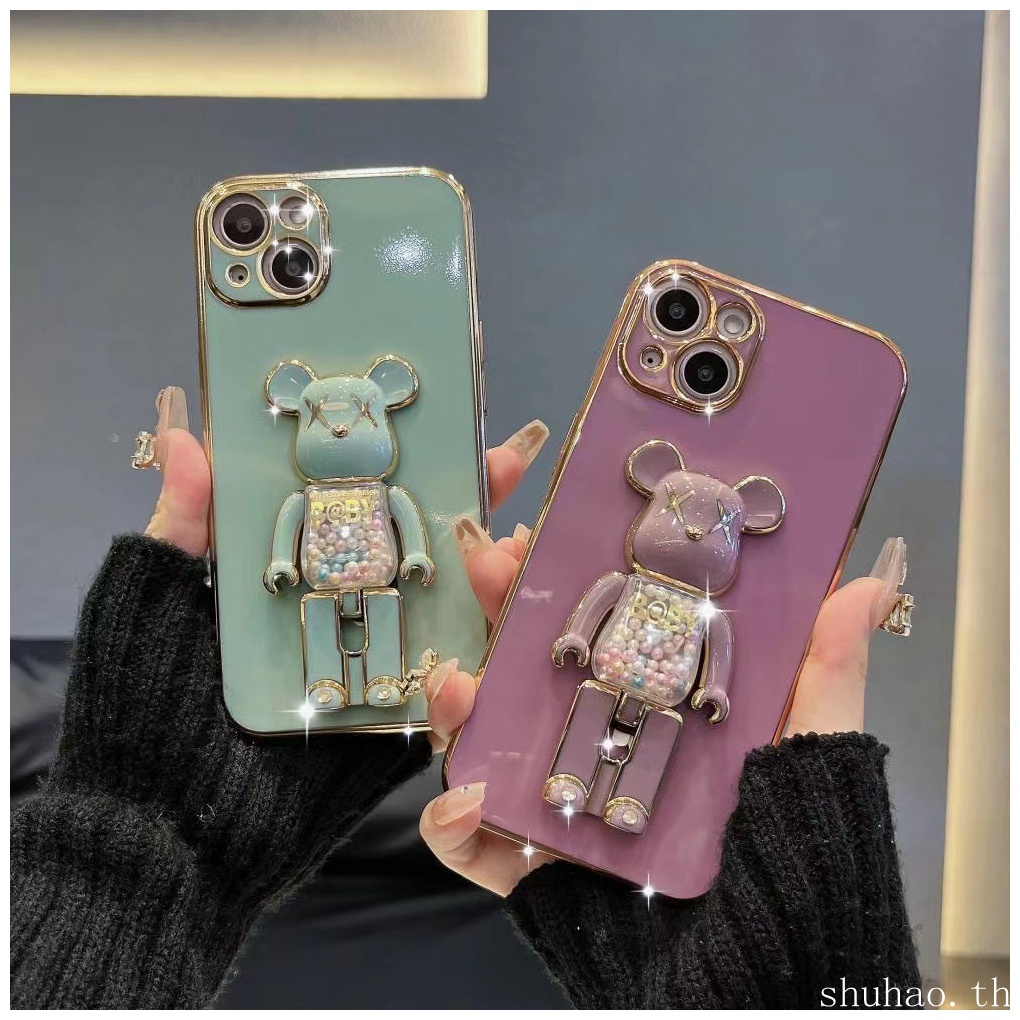 vivo Y02S Y19 Y72 Y76S Y51 2020 Y85 Y91C Y91i Y91 Y95 Vivo Thẳng cạnh mạ bạo lực gấu trường hợp điện thoại