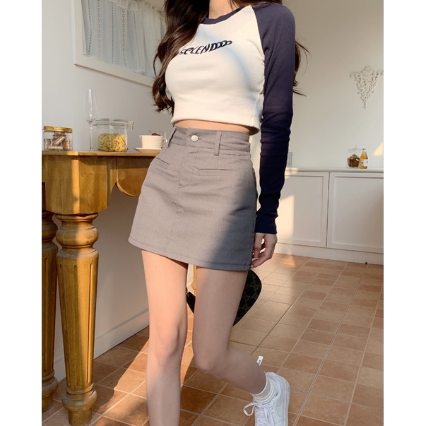 SUXI Chân Váy Mini Lưng Cao Dáng Ôm Màu Xám Thời Trang Quyến Rũ Cho Nữ