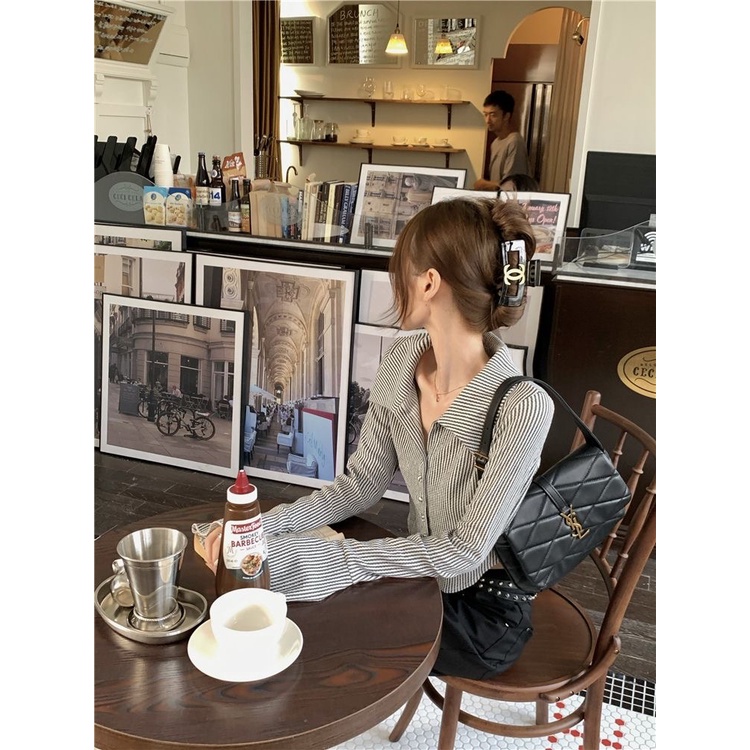 Áo Kiểu Tay Dài Họa Tiết Kẻ Sọc Thời Trang Dành Cho Nữ