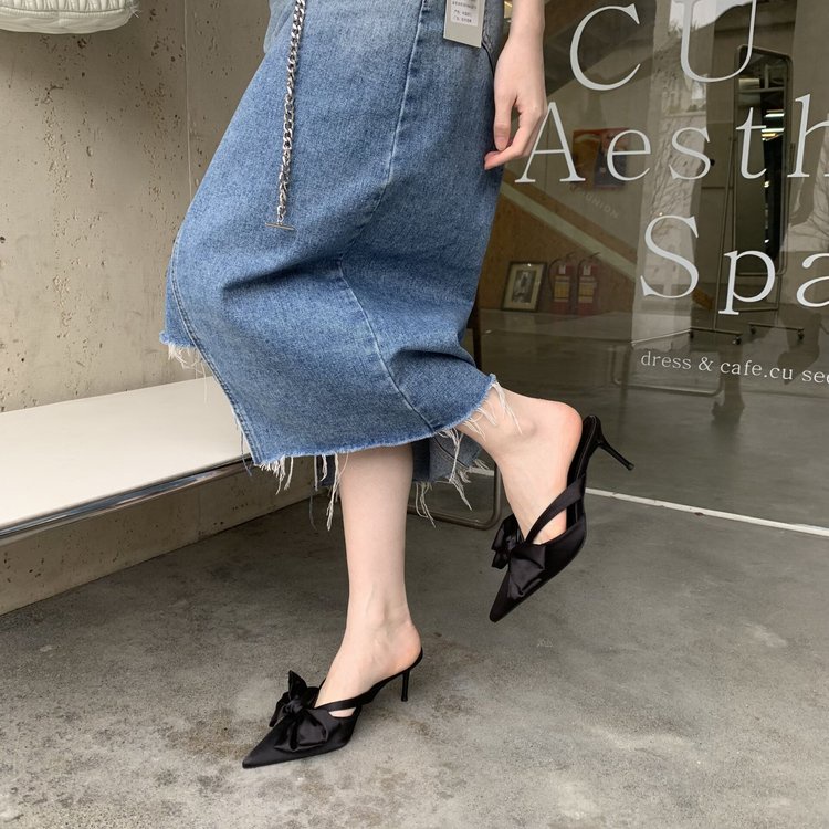 Giày Cao Gót Mũi Nhọn Đính Nơ Xinh Xắn Thời Trang