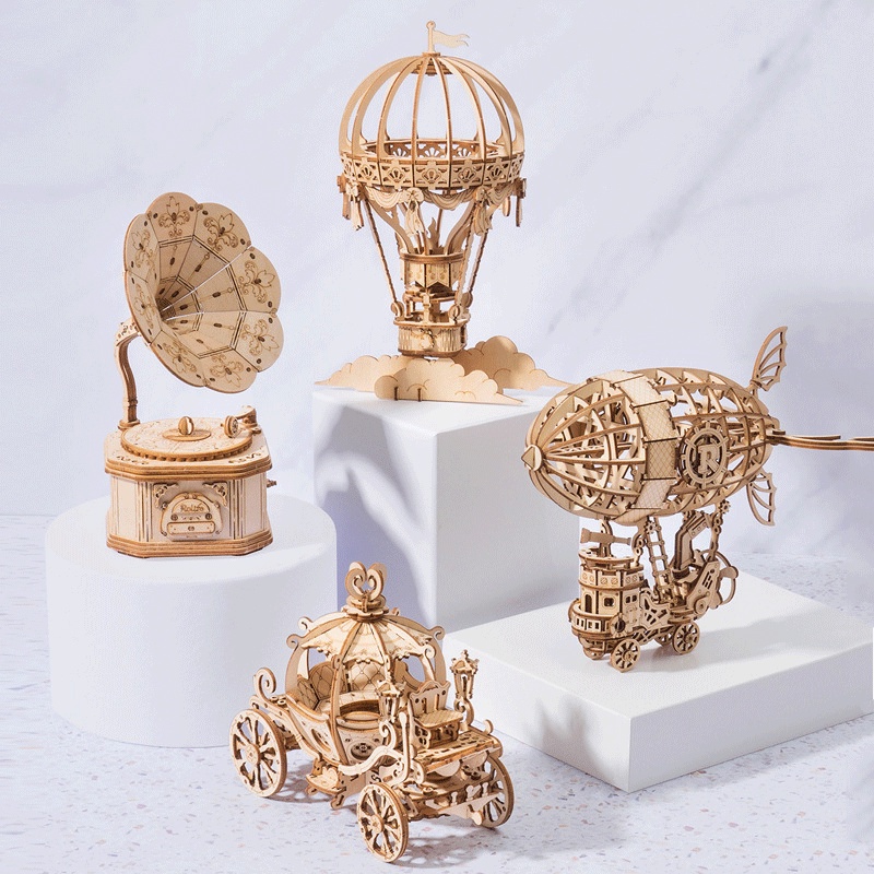 Lắp ráp mô hình gỗ 3D Robotime khinh khí cầu, xe dạ tiệc, xe 3 bánh đồ chơi lắp ghép thông minh