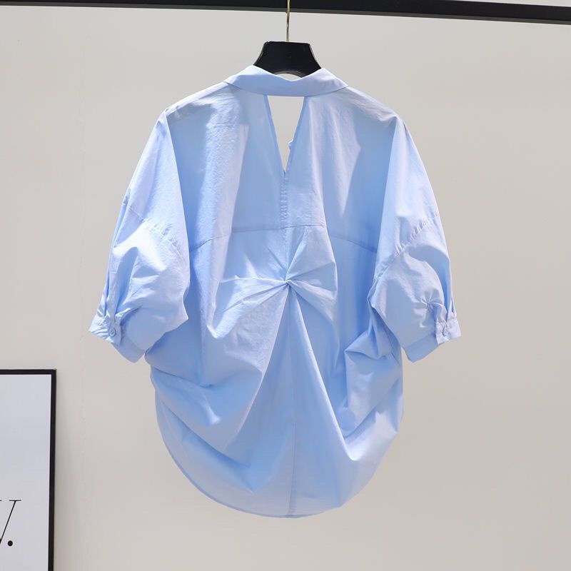 Áo Sơ Mi Cotton Mỏng Dáng Rộng Hở Lưng Thắt Nút Thời Trang Mùa Hè 2023 Cho Nữ