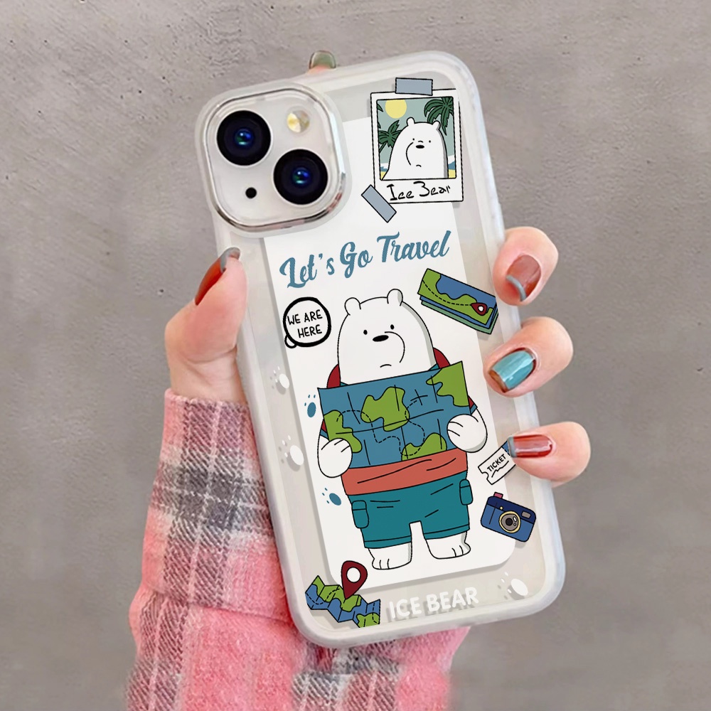 Miếng Dán Bảo Vệ Camera In Hình Gấu Trắng Bằng Kim Loại Cho iphone 14promax 11 13 12 7Plus X XS Max